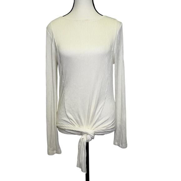 Massimo Dutti White Ribbed Long Sleeve Tie Front Top Size S - Picture 1 of 10